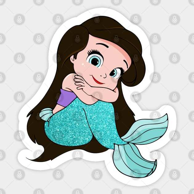 Adorable baby mermaid black hair, cute baby mermaid, under the sea Sticker by PrimeStore